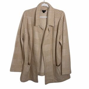 J Jill Wearever Luxe Soft Plaid Sweater Jacket Cream Tan Size Large
